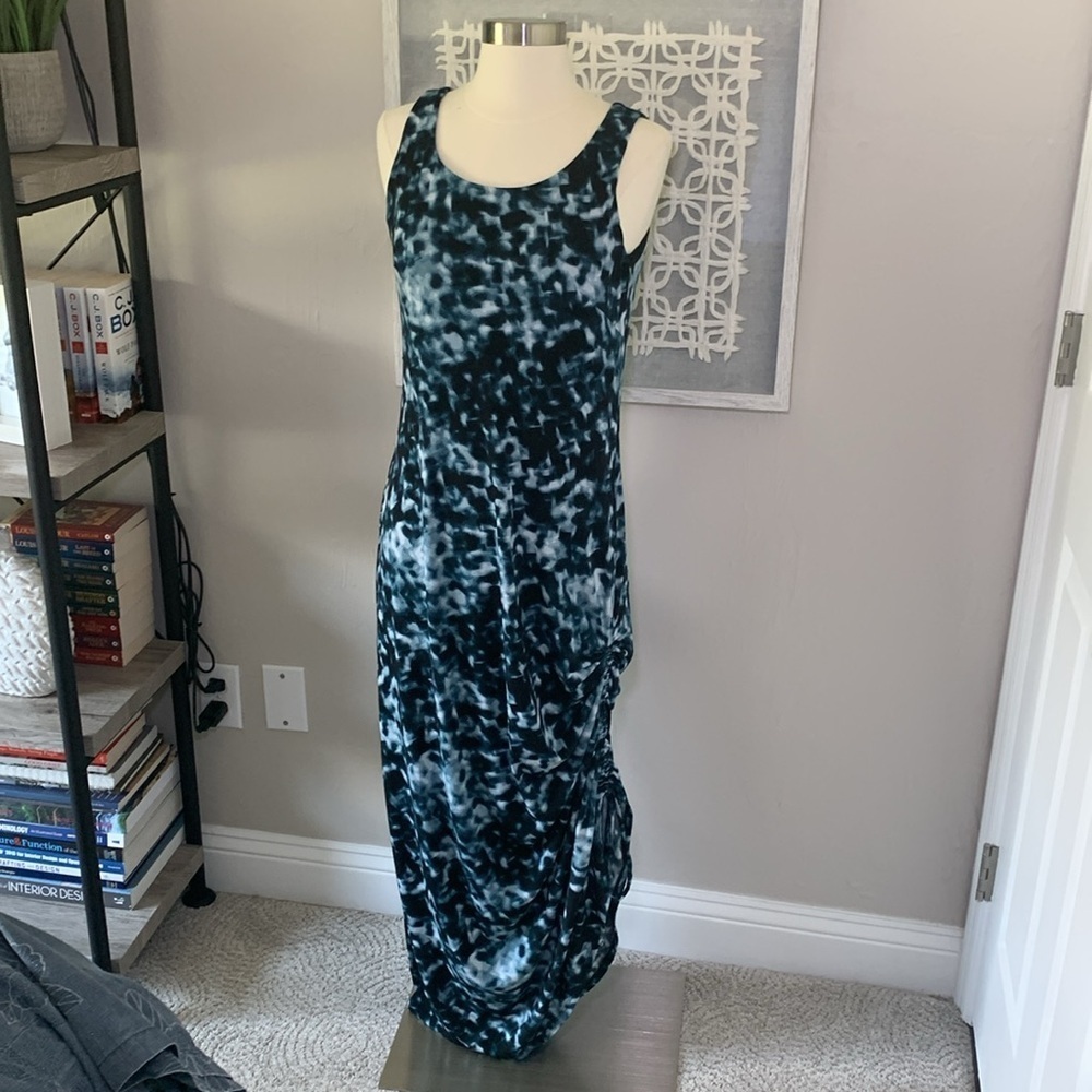 Soma maxi dress with drawstring ruching side blue and black size xs